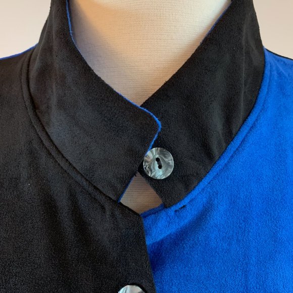 Damee Color Block Blue & Black Button Up Top, Sz S/M - Picture 2 of 8